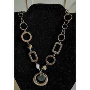 18 In Modern Geometric Shapes Necklace Dark Silver Tone Metal 3 In Extender